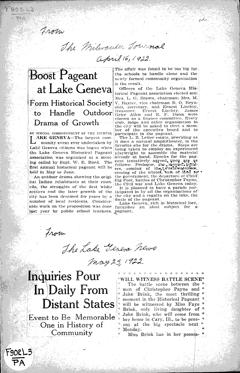 Boost pageant at Lake Geneva Newspaper Article/Clipping Wisconsin