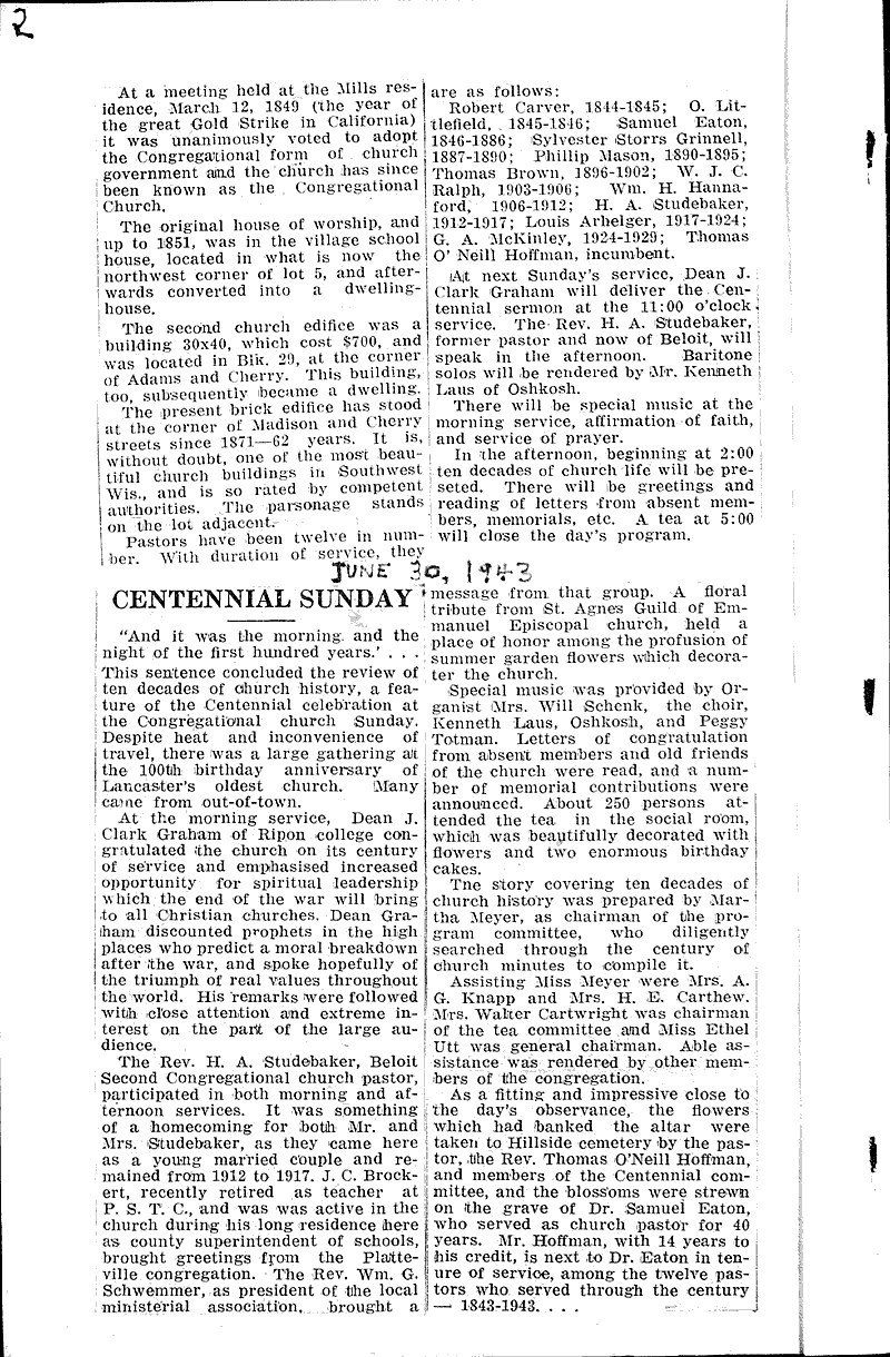 Source: Grant County Herald Topics: Church History Date: 1943-06-23