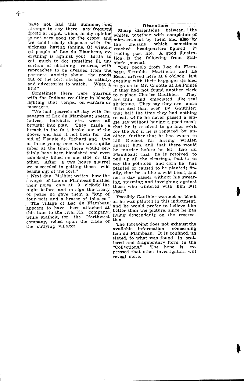 Place of Lac Du Flambeau in Early Wisconsin History Newspaper Article/Clipping Wisconsin