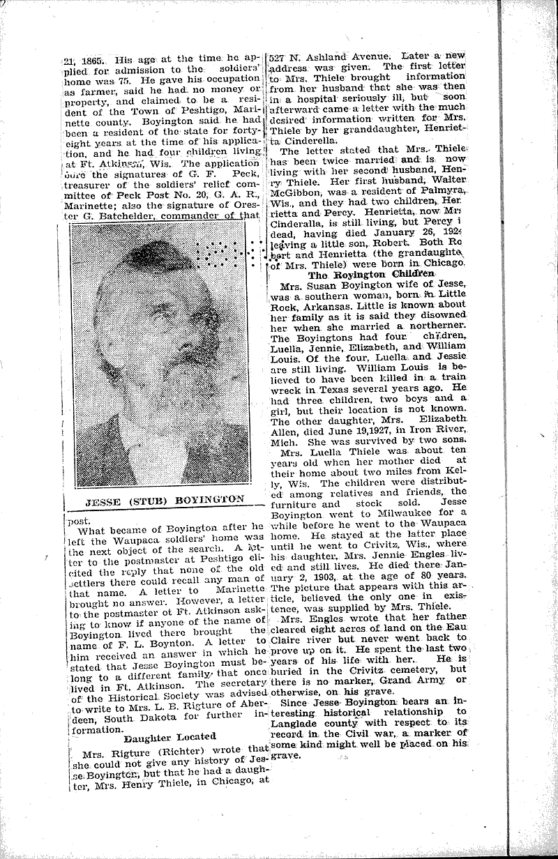 Landglade county furnished soldier for union armies Newspaper Article