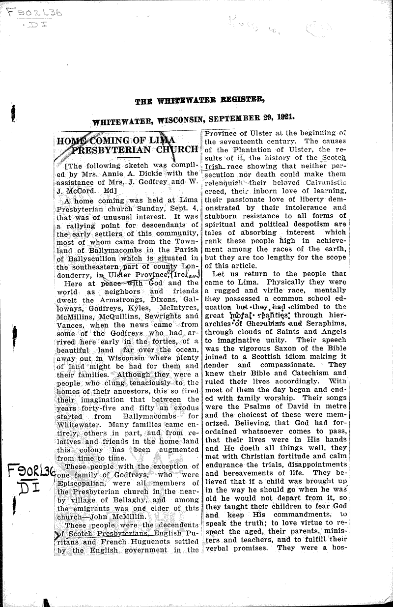  Source: Whitewater Register Topics: Church History Date: 1921-09-29