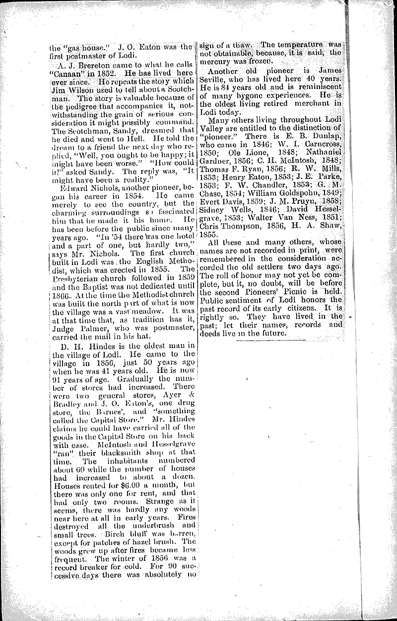 Pioneers at Lodi Newspaper Article/Clipping Wisconsin Historical