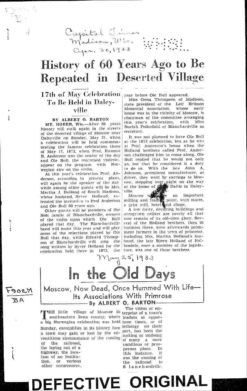  Source: Capital Times Date: 1933-05-22