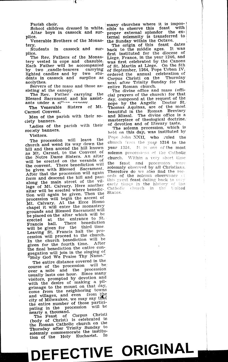 Celebration of feast will be observed at historic chruch at Mount Calvary Newspaper Article