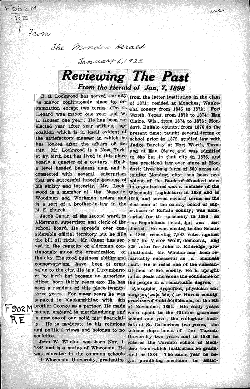 Reviewing the past Newspaper Article/Clipping Wisconsin Historical