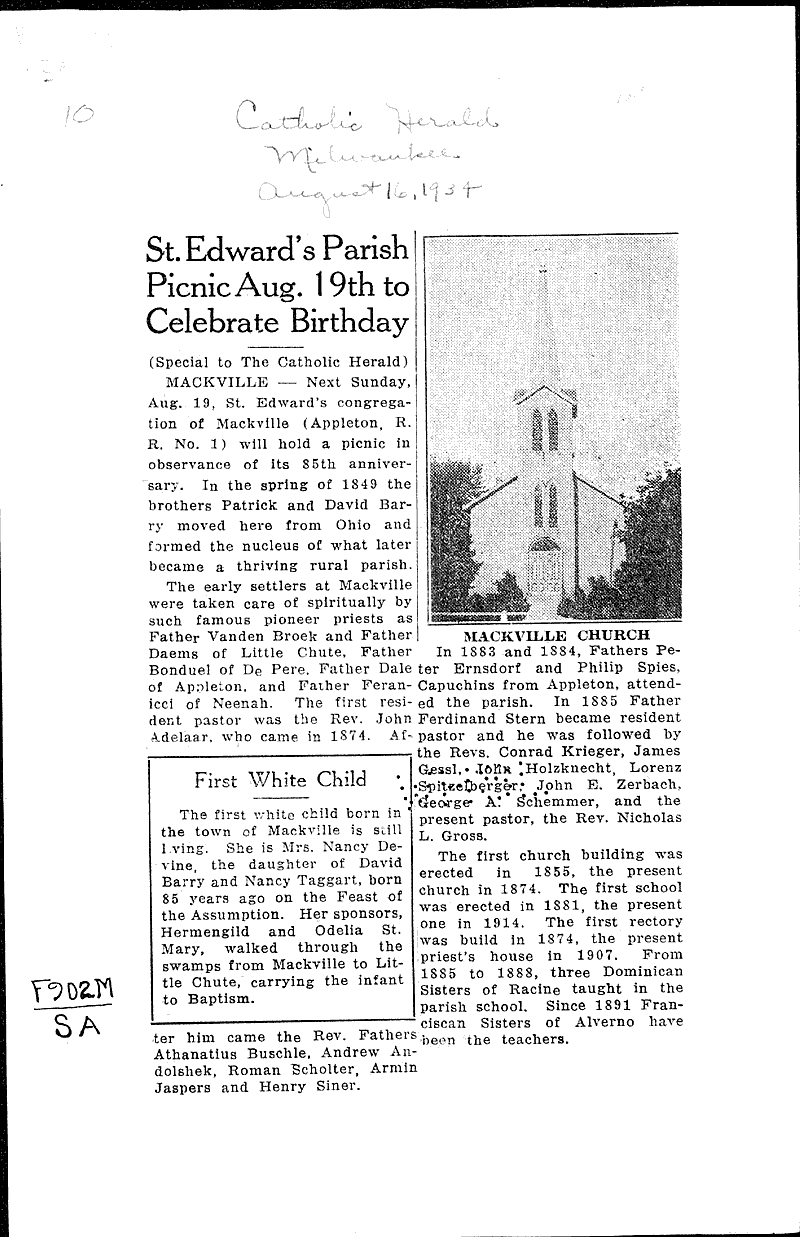  Source: Catholic Herald Topics: Church History Date: 1934-08-16