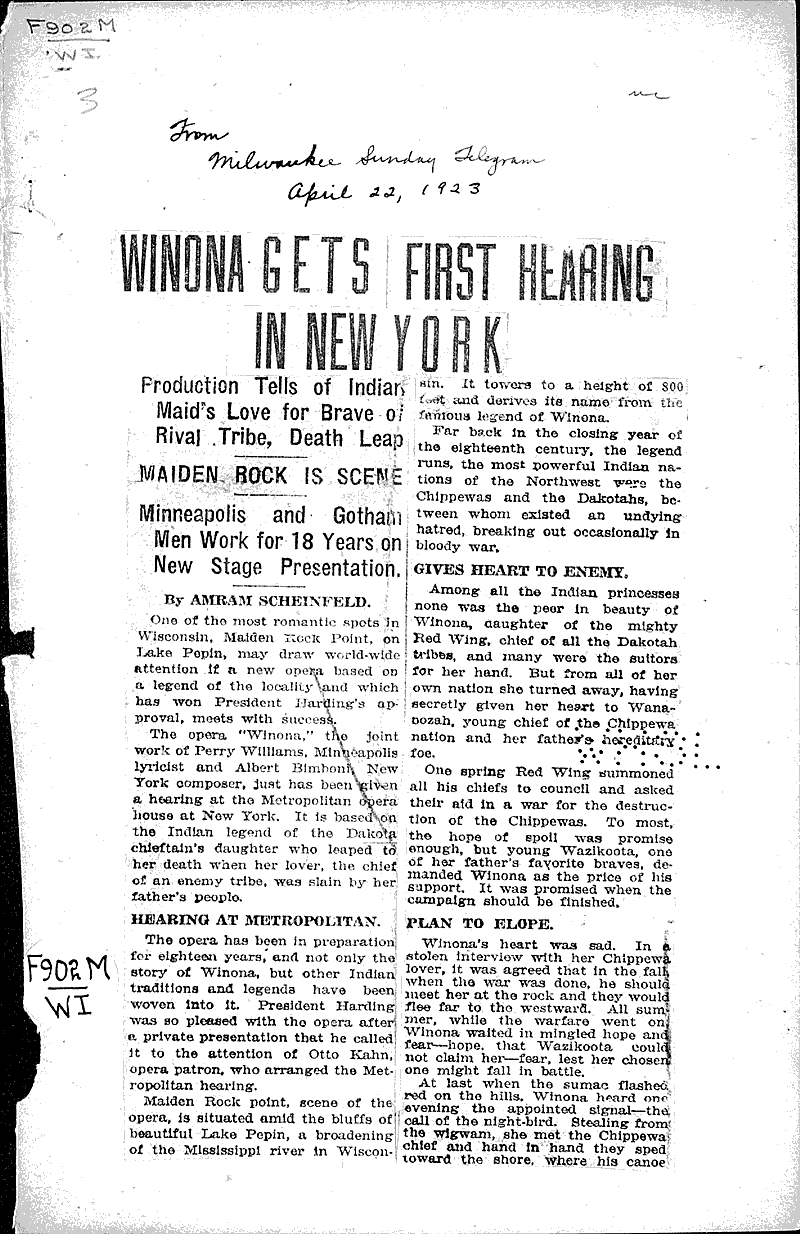  Source: Milwaukee Sunday Telegram Topics: Art and Music Date: 1923-04-22