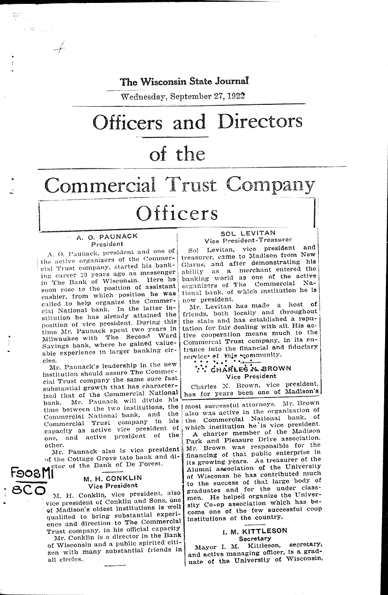  Source: Wisconsin State Journal Topics: Industry Date: 1922-09-27