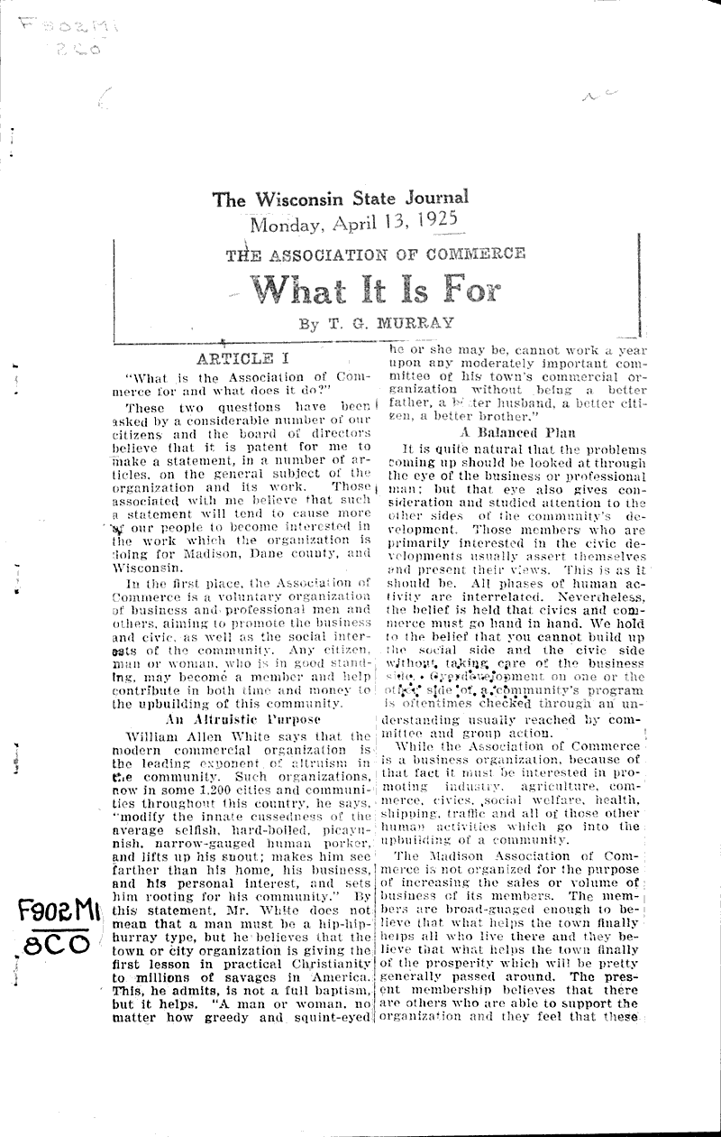  Source: Wisconsin State Journal Topics: Social and Political Movements Date: 1925-04-13