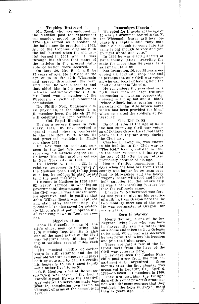  Source: Wisconsin State Journal Topics: Civil War Date: 1932-03-13