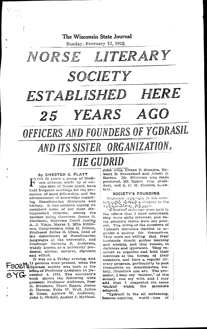  Source: Wisconsin State Journal Topics: Social and Political Movements Date: 1922-02-12