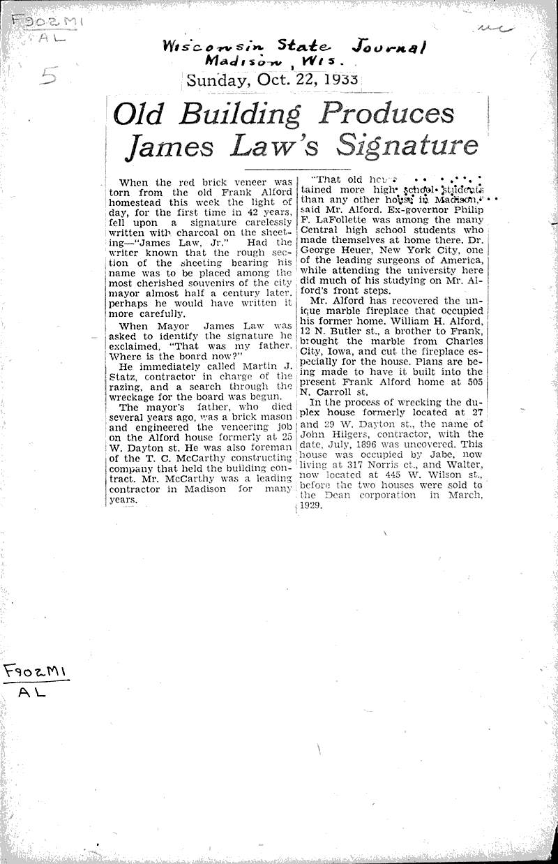  Source: Wisconsin State Journal Topics: Architecture Date: 1933-10-22