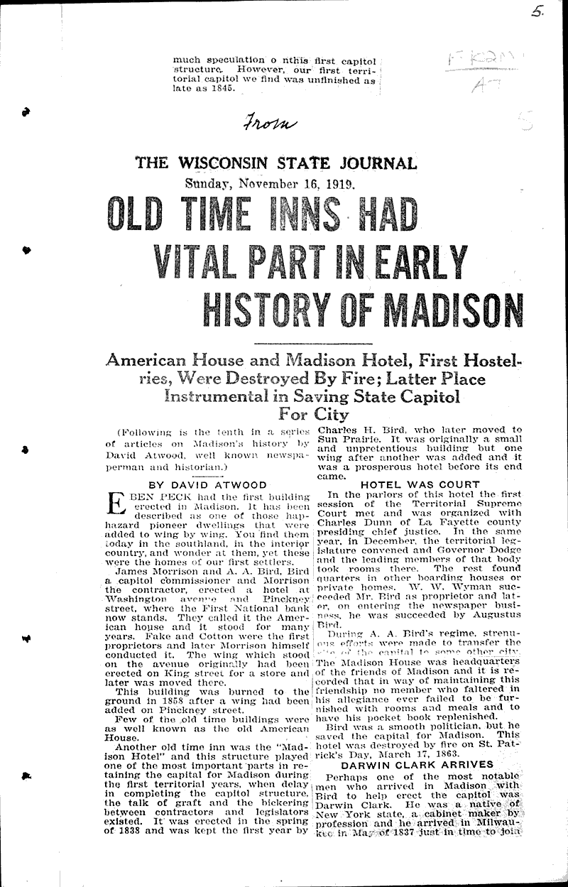  Source: Wisconsin State Journal Topics: Architecture Date: 1919-11-16