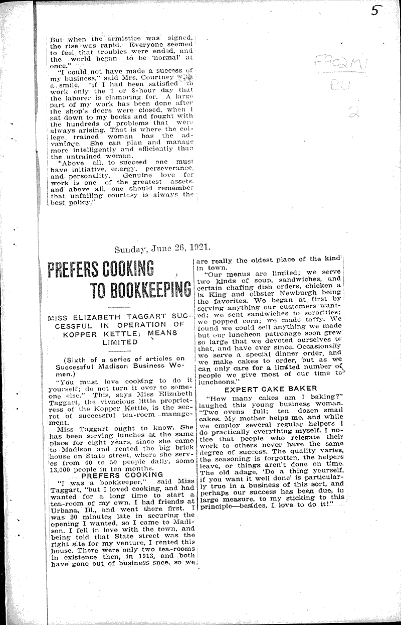  Source: Wisconsin State Journal Topics: Industry Date: 1921-06-19