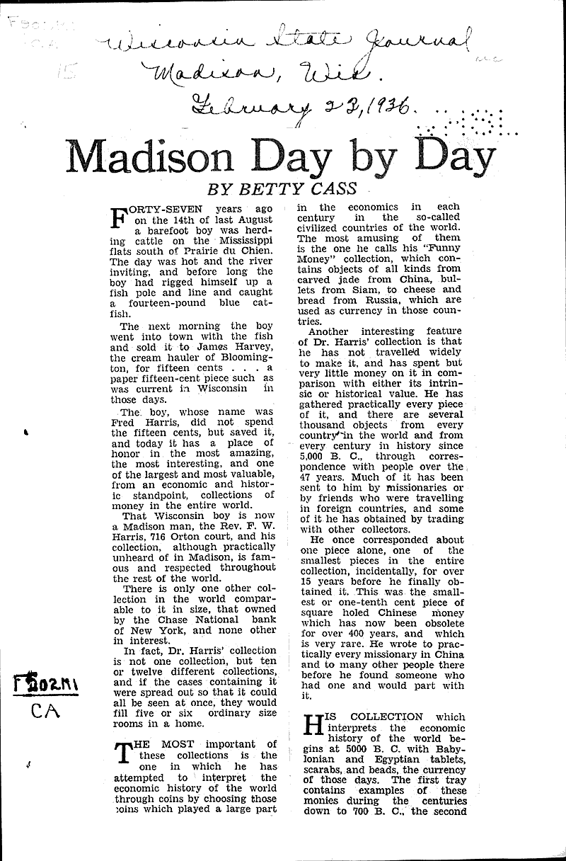  Source: Wisconsin State Journal Topics: Church History Date: 1936-02-23