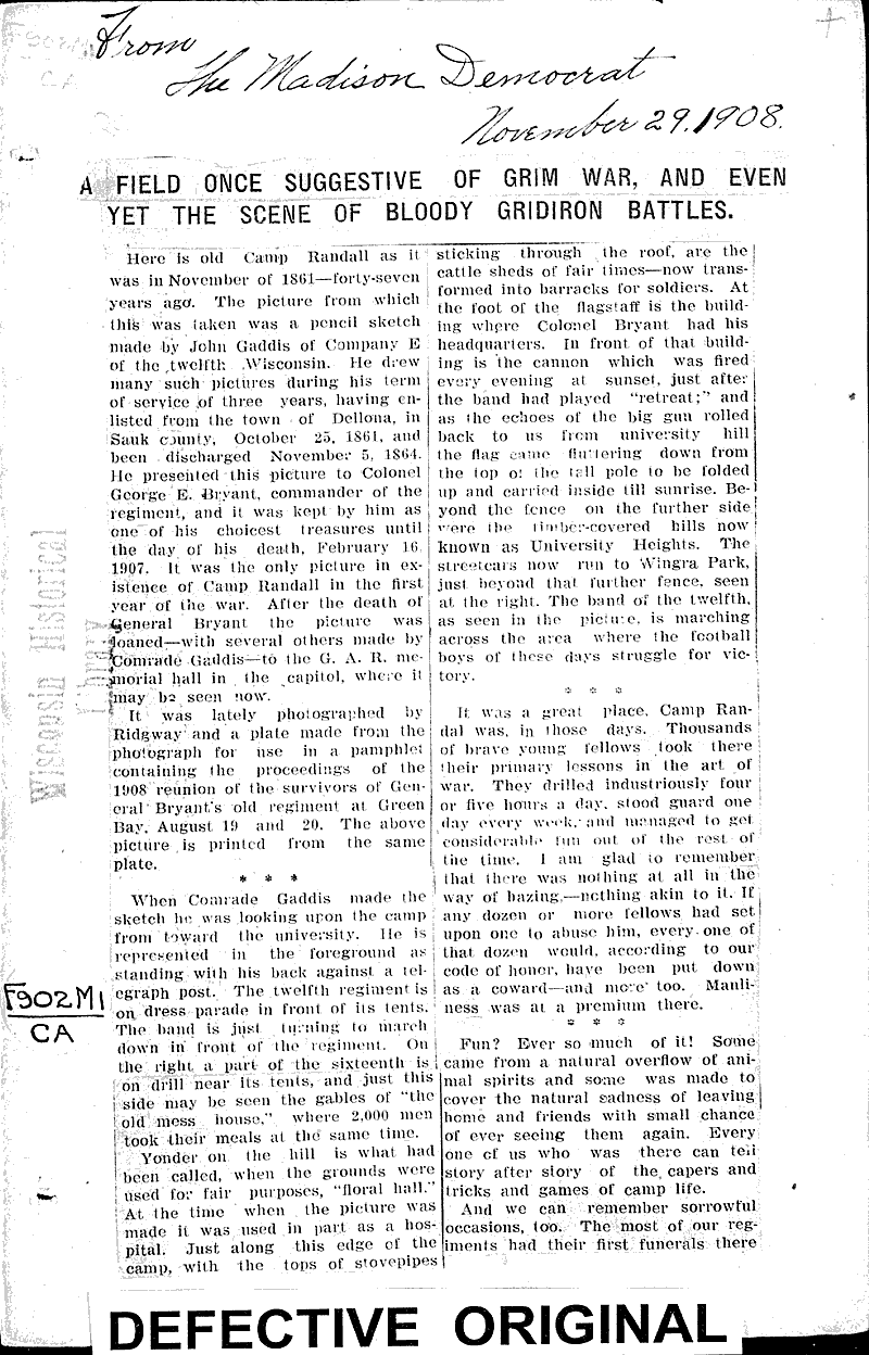  Source: Madison Democrat Topics: Civil War Date: 1908-11-29