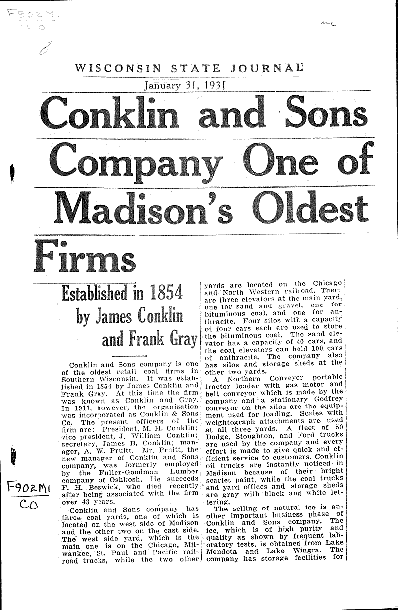  Source: Wisconsin State Journal Topics: Industry Date: 1931-01-31