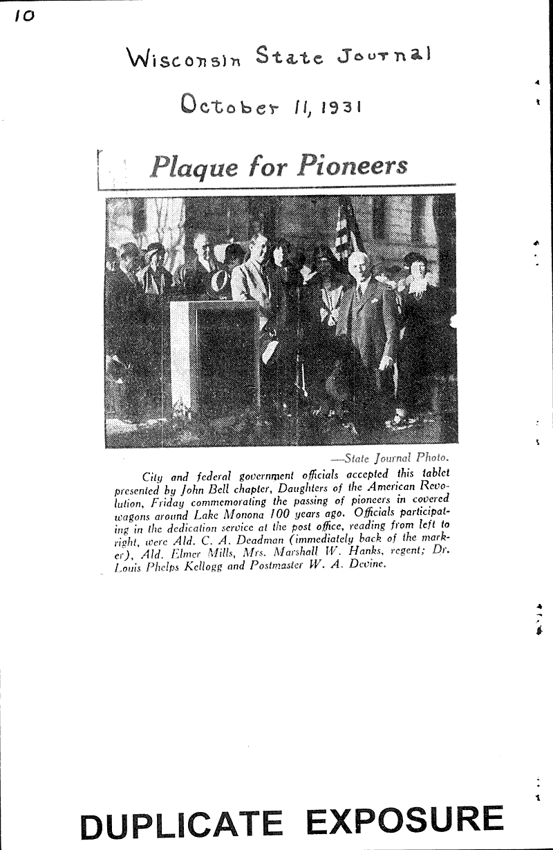  Source: Wisconsin State Journal Topics: Architecture Date: 1931-10-11