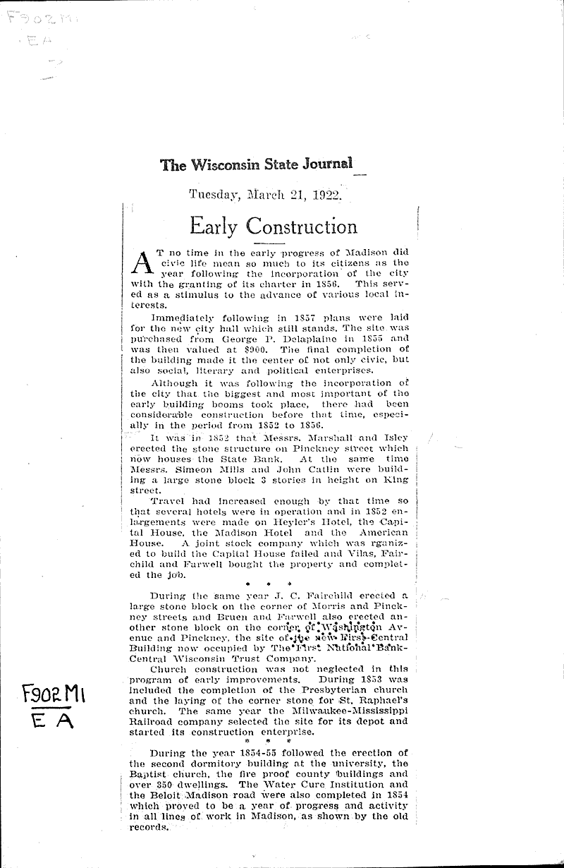  Source: Wisconsin State Journal Topics: Architecture Date: 1922-03-21