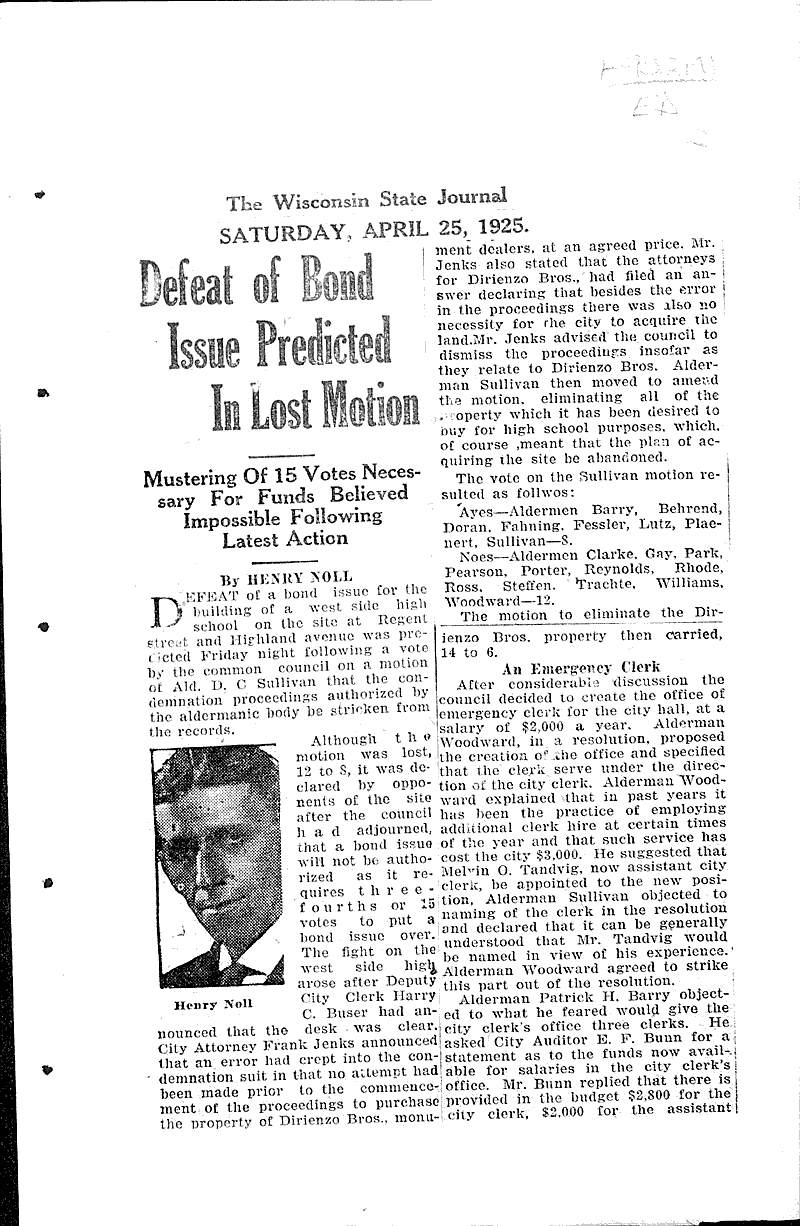  Source: Wisconsin State Journal Topics: Government and Politics Date: 1925-04-25