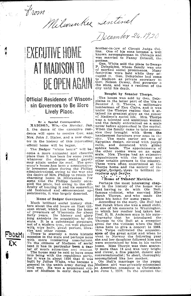  Source: Milwaukee Sentinel Topics: Architecture Date: 1920-12-26