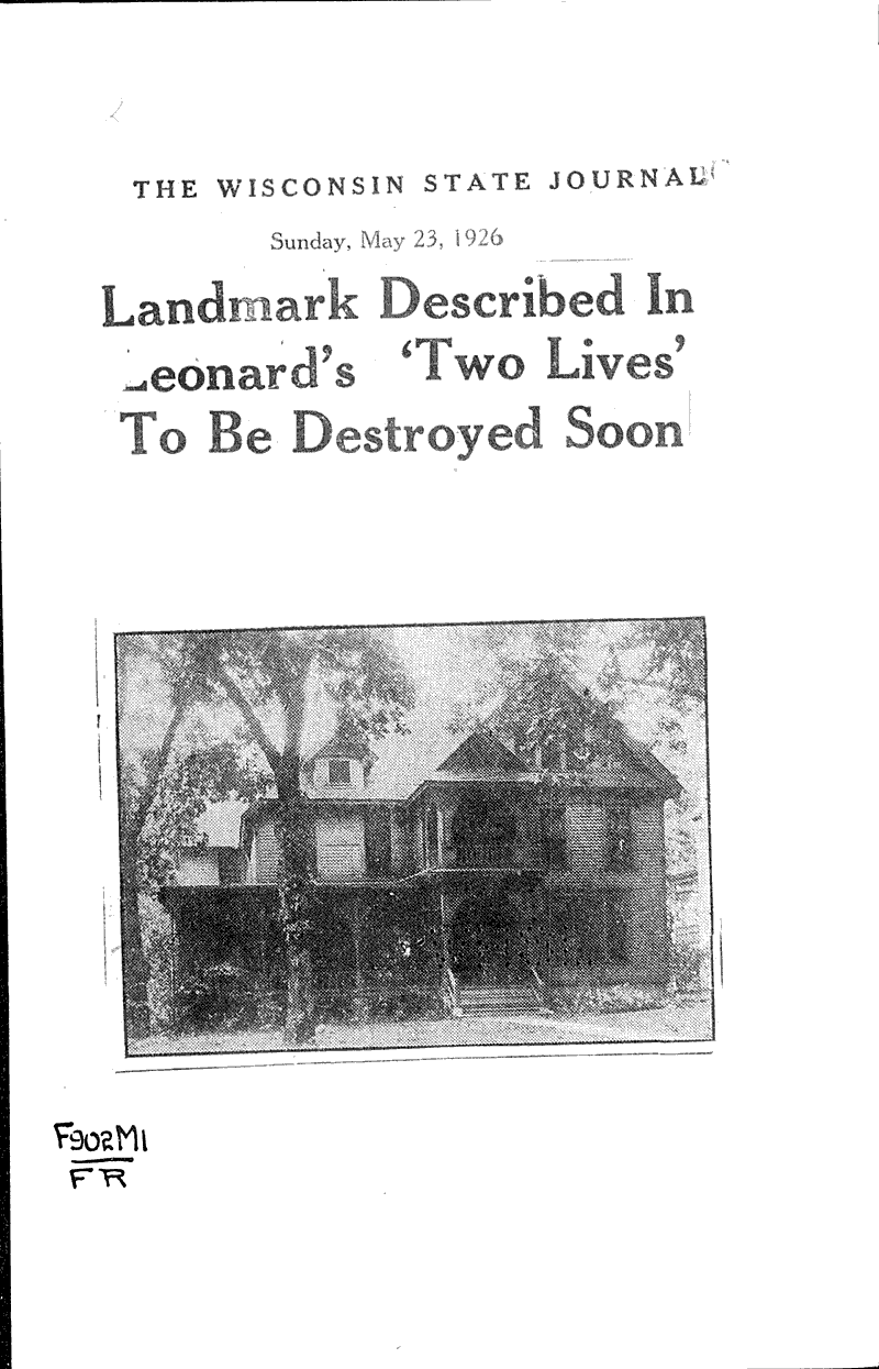  Source: Wisconsin State Journal Topics: Architecture Date: 1926-05-23