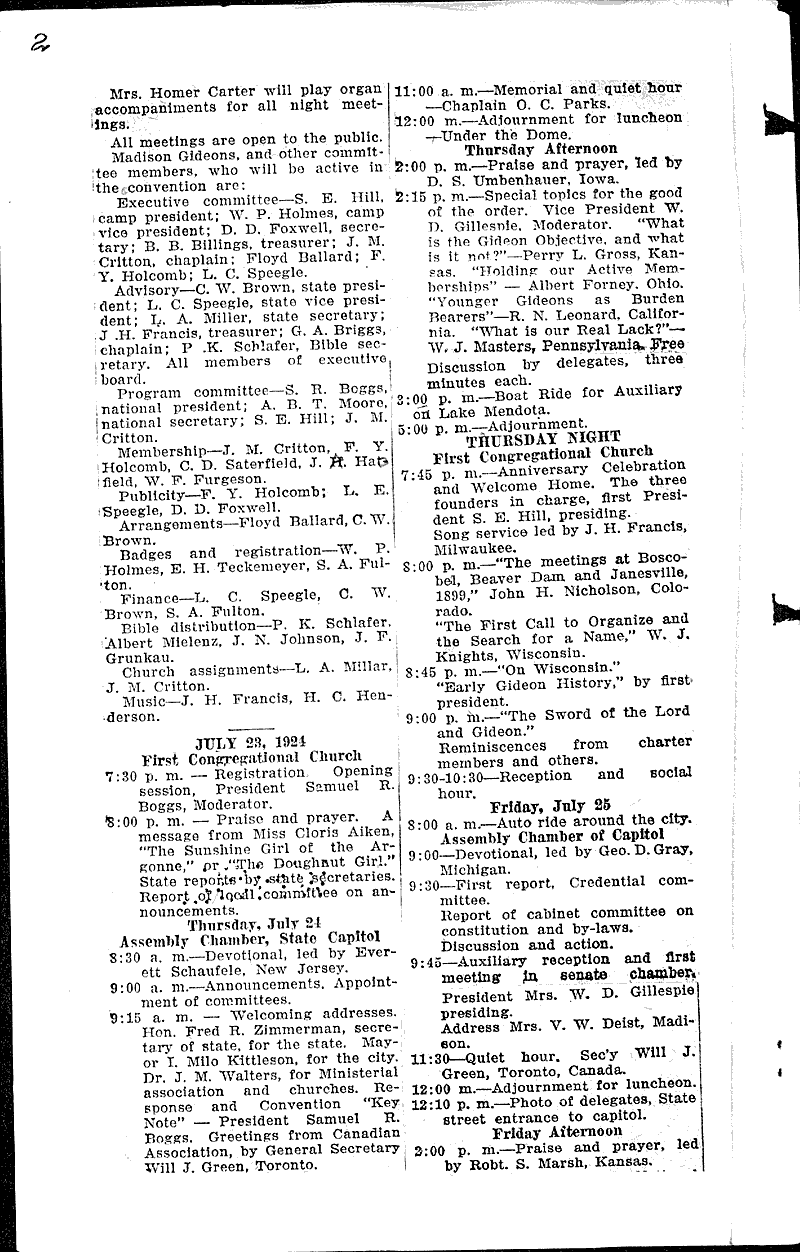  Source: Wisconsin State Journal Topics: Church History Date: 1924-07-13