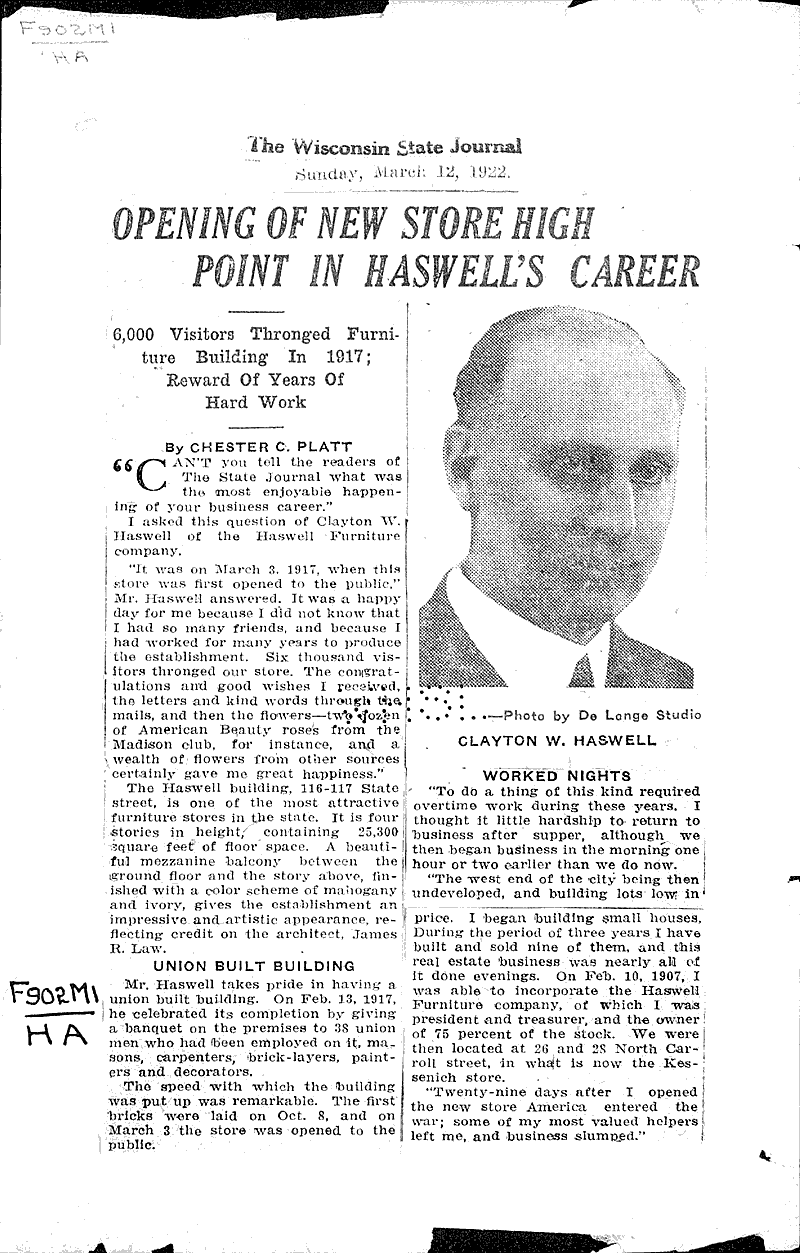  Source: Wisconsin State Journal Topics: Industry Date: 1922-03-12