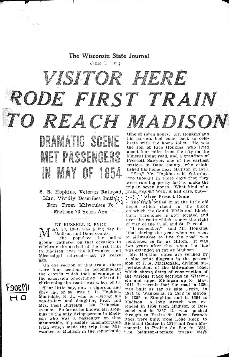  Source: Wisconsin State Journal Topics: Transportation Date: 1924-06-01