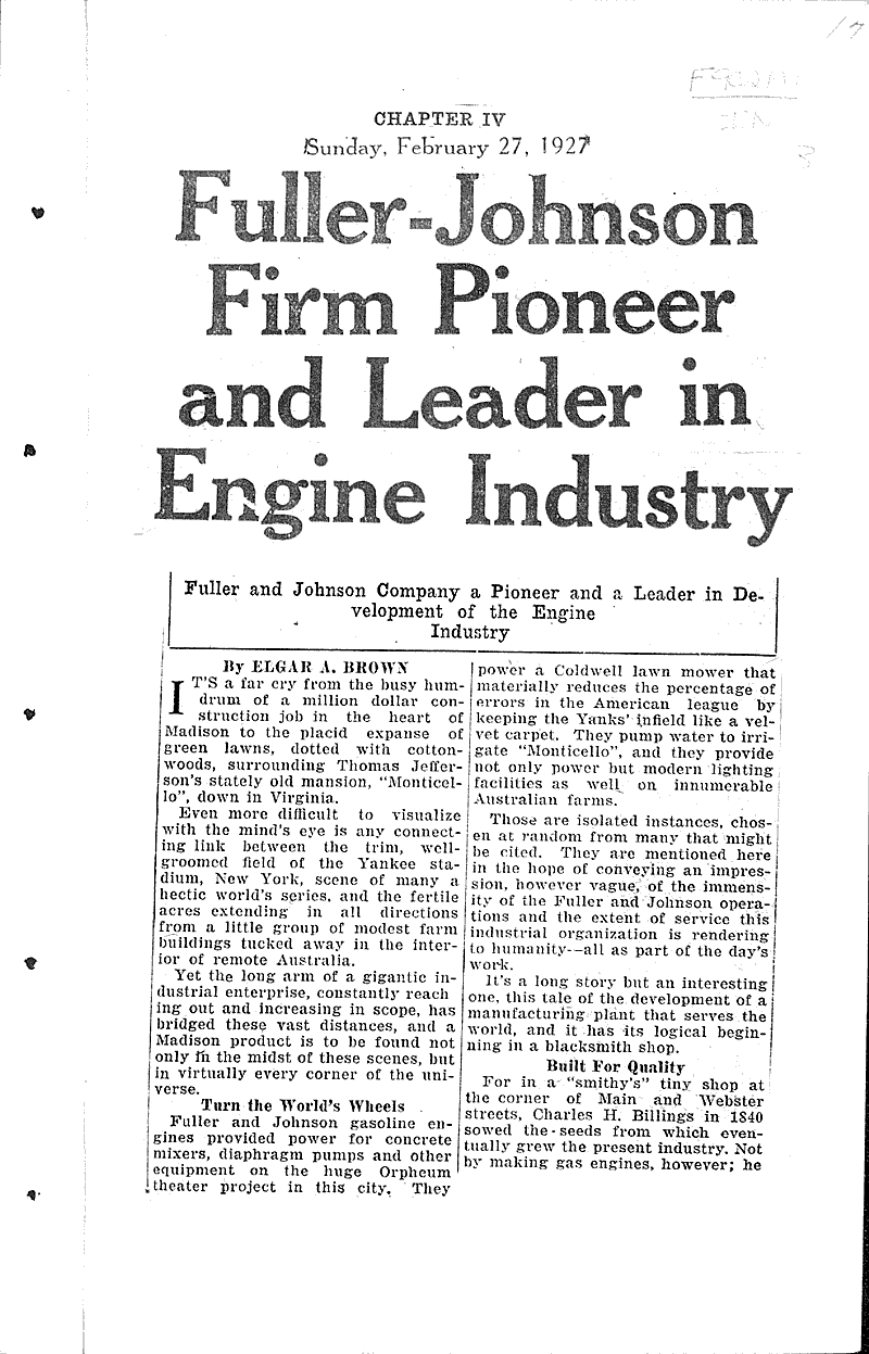  Source: Wisconsin State Journal Topics: Industry Date: 1927-02-26