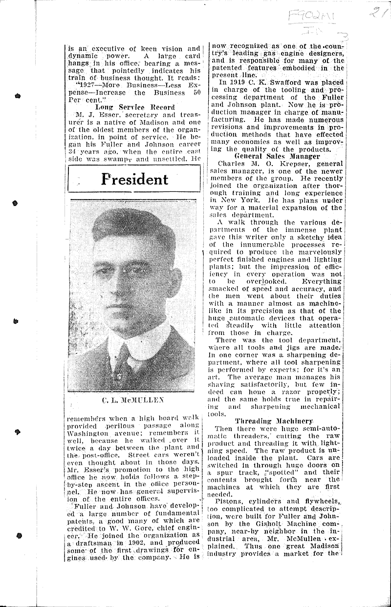  Source: Wisconsin State Journal Topics: Industry Date: 1927-02-26