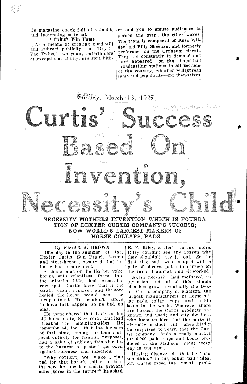  Source: Wisconsin State Journal Topics: Industry Date: 1927-03-13