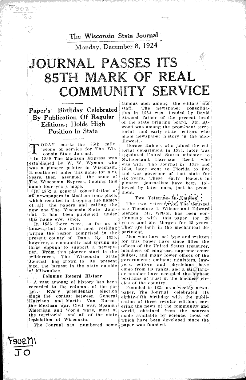  Source: Wisconsin State Journal Date: 1924-12-08