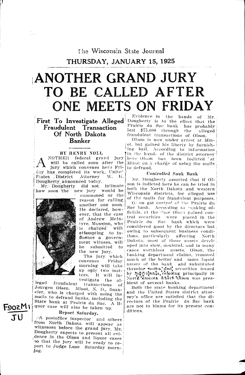  Source: Wisconsin State Journal Topics: Government and Politics Date: 1925-01-15