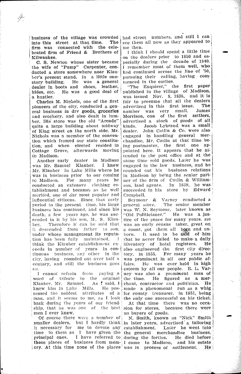 Early dealers and traders of Madison Source: Madison Democrat Date: 1906-07-21