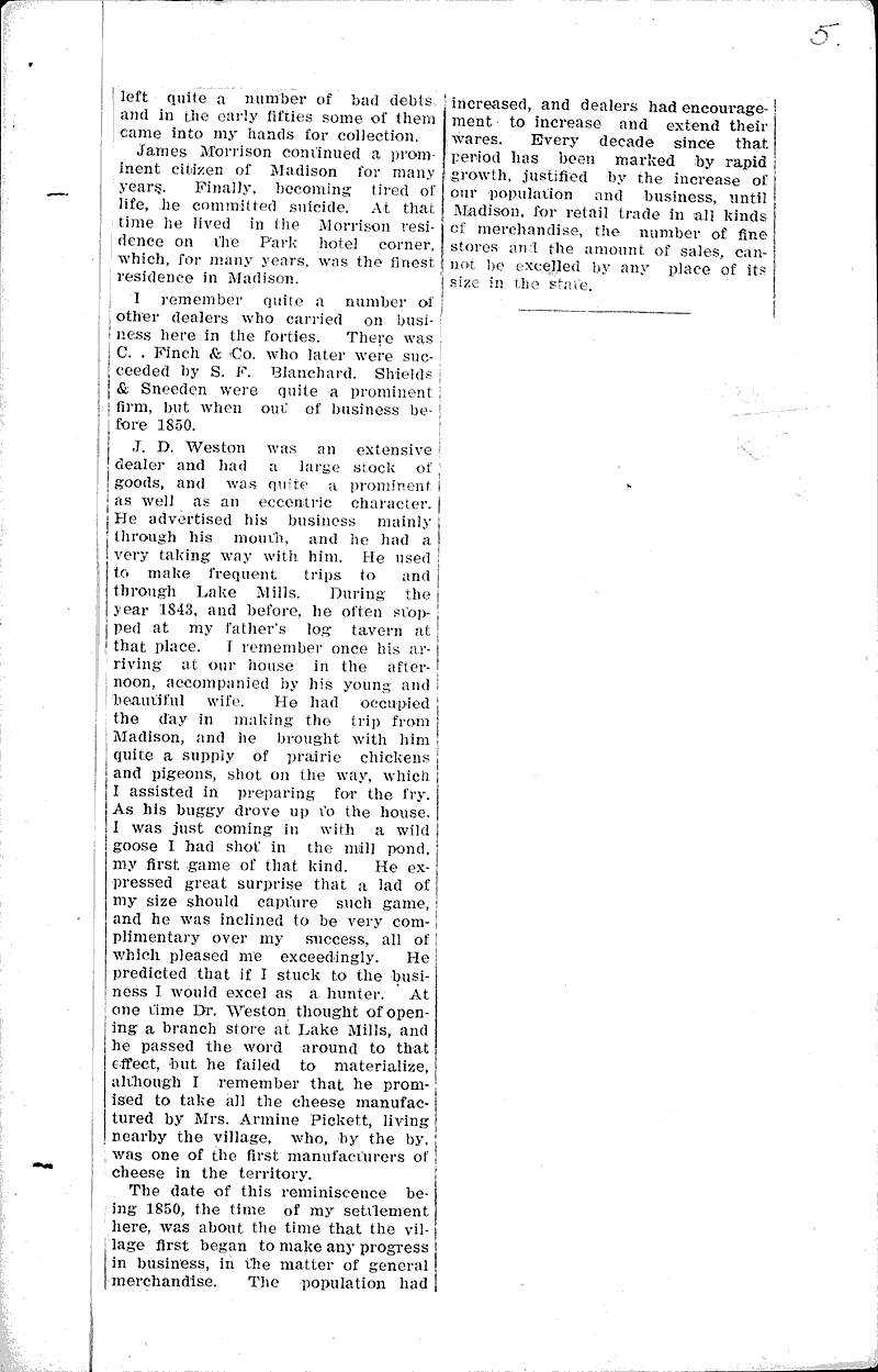 Early dealers and traders of Madison Source: Madison Democrat Date: 1906-07-21