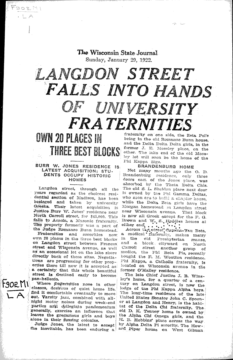 Source: Wisconsin State Journal Topics: Architecture Date: 1922-01-29