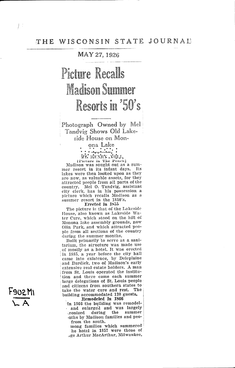  Source: Wisconsin State Journal Topics: Voyages and Travels Date: 1926-05-27