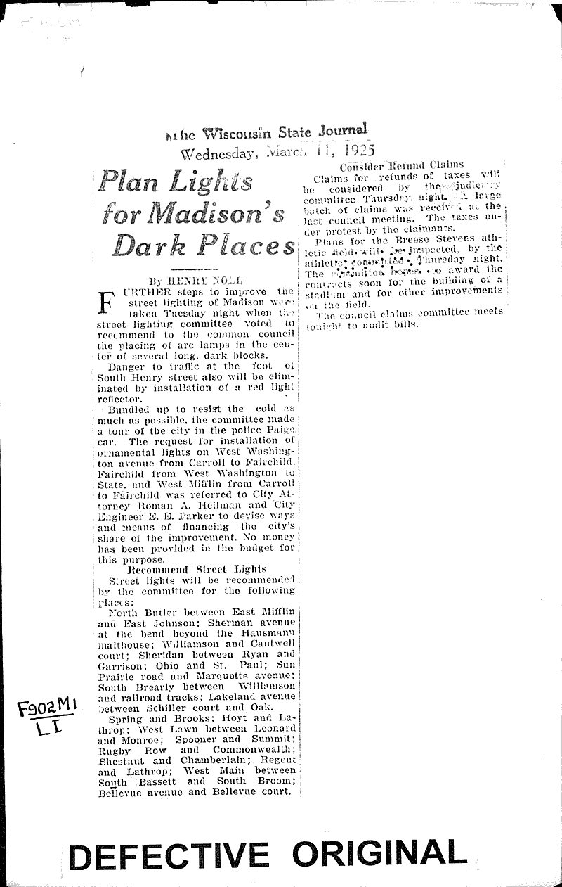 Source: Wisconsin State Journal Date: 1925-03-11
