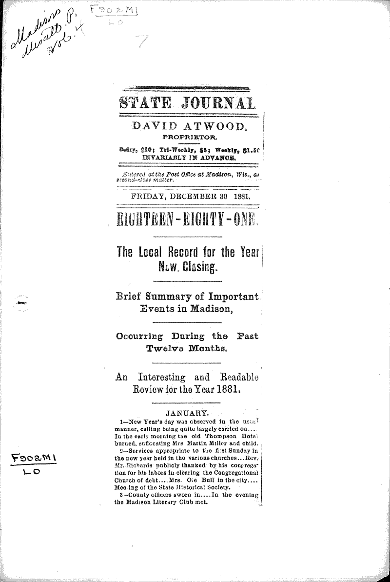  Source: Wisconsin State Journal Date: 1881-12-30