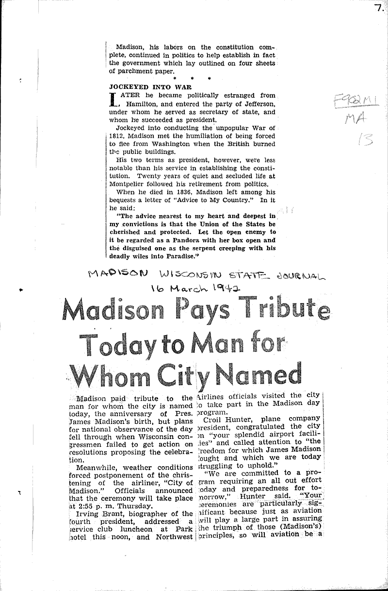  Source: Madison Capital Times Date: 1942-03-06