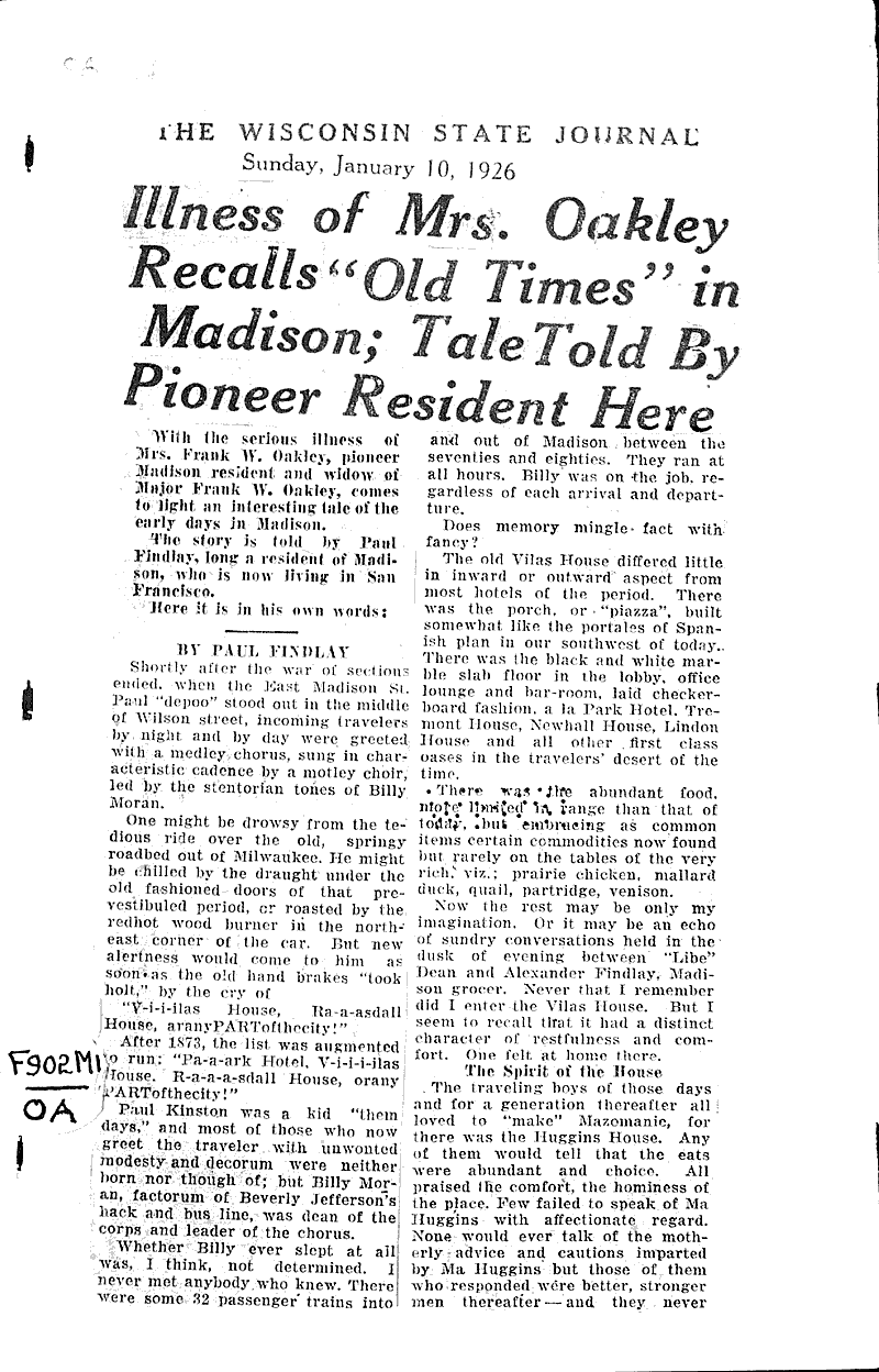  Source: Wisconsin State Journal Date: 1926-01-10