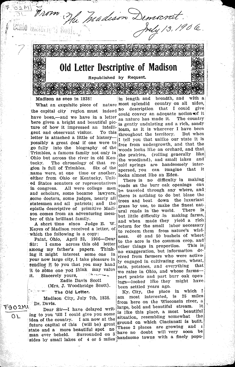  Source: Madison Democrat Date: 1906-07-13
