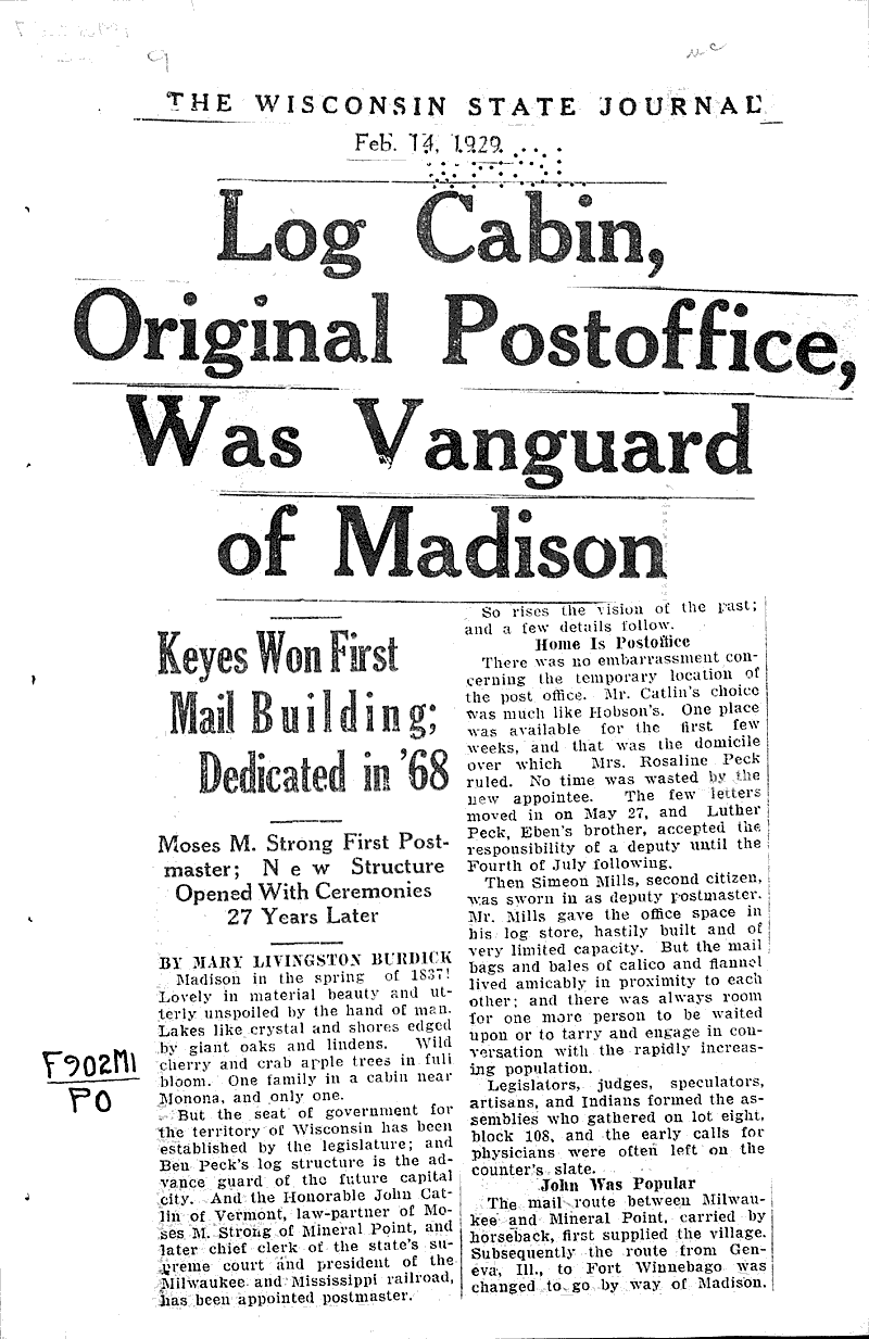 Log Cabin Original Postofffice Was Vanguard Of Madison
