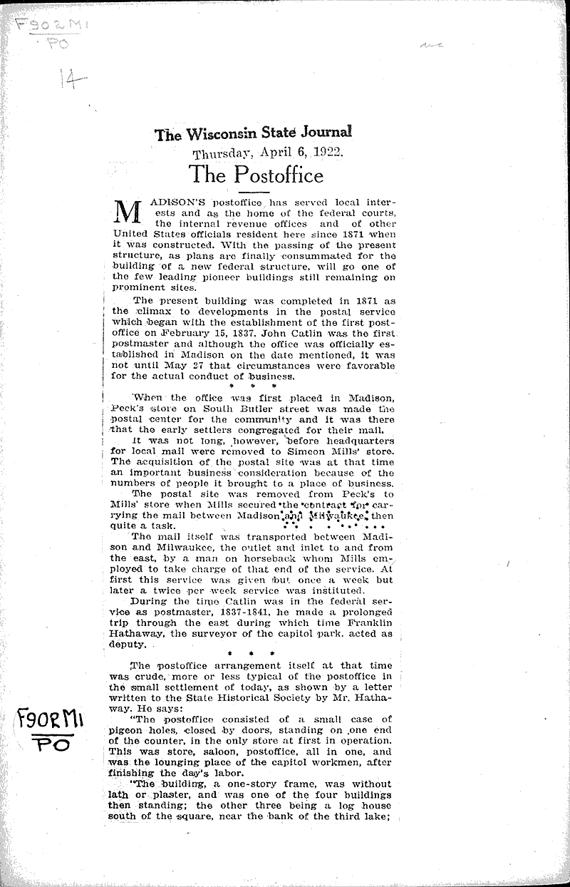  Source: Wisconsin State Journal Date: 1922-04-06