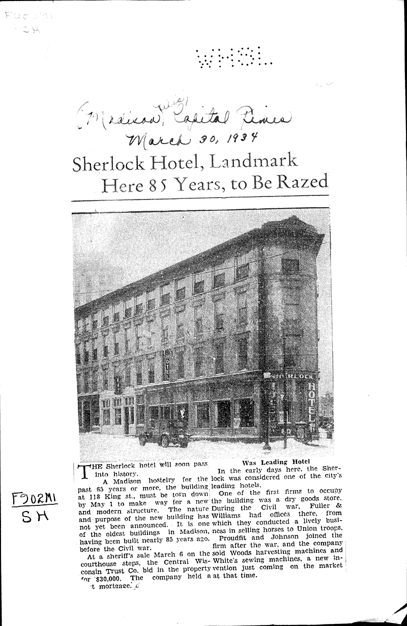  Source: Madison Capital Times Topics: Architecture Date: 1934-03-30