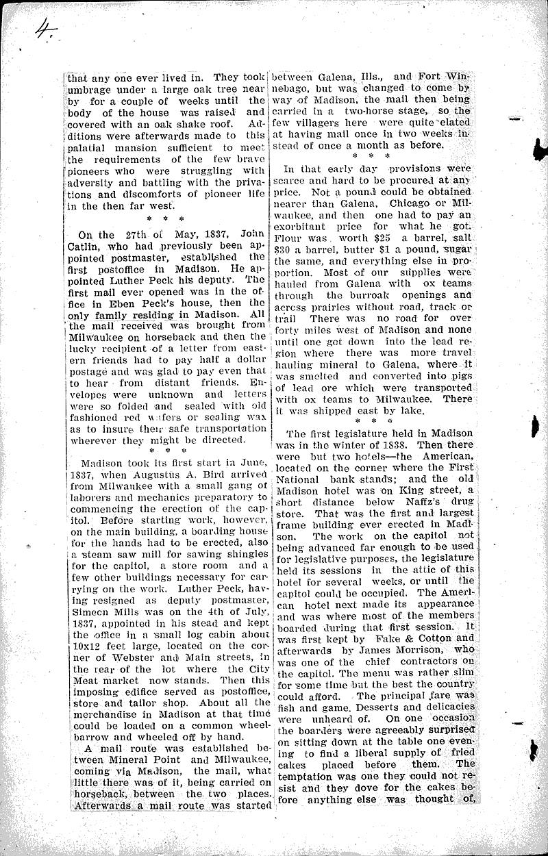 Early recollections of Madison Newspaper Article/Clipping Wisconsin