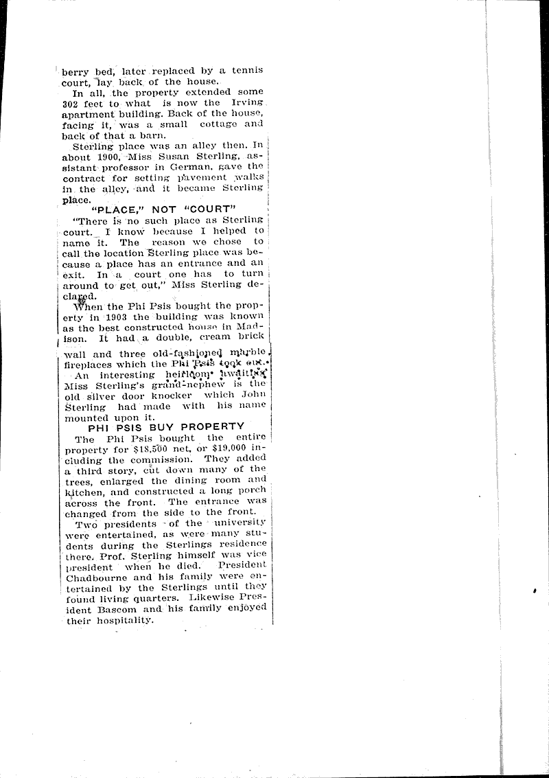 Old Sterling house soon to pass out of existence Newspaper Article