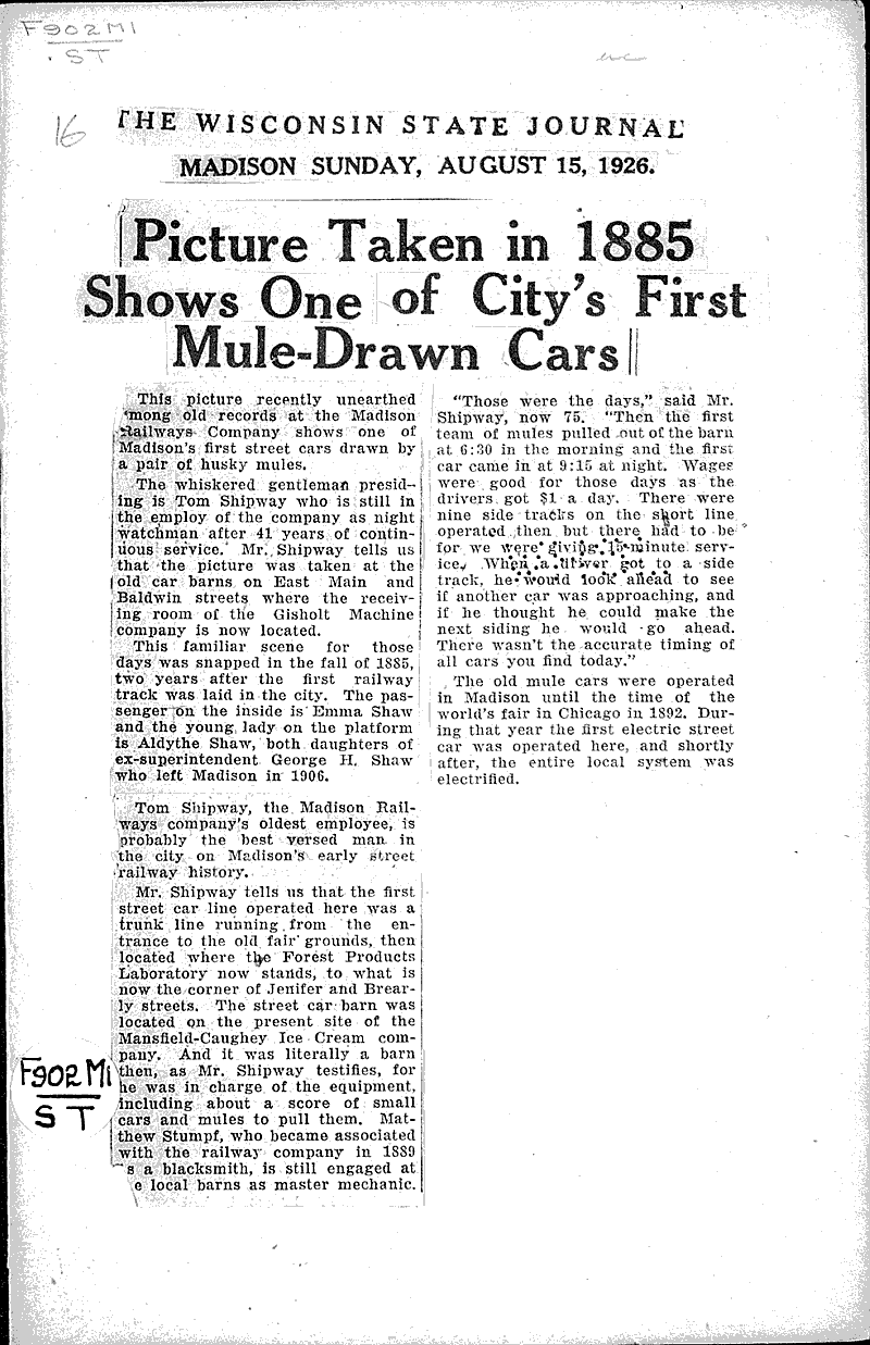  Source: Wisconsin State Journal Topics: Transportation Date: 1926-08-15