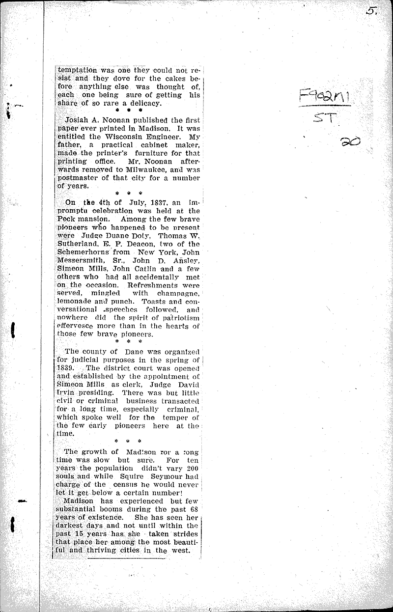 Early recollections of Madison Source: Madison Democrat Date: 1905-11-26